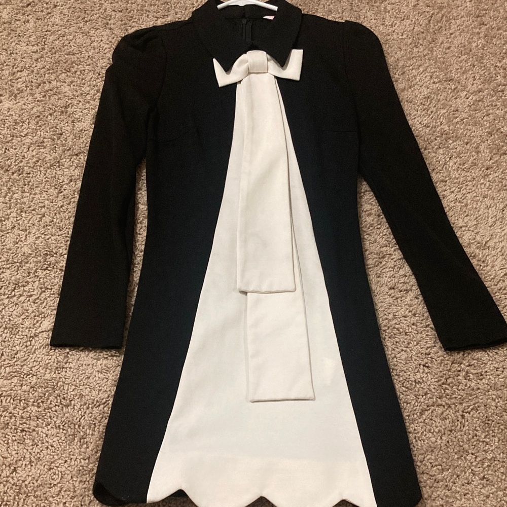 Black and White Long Sleeve Dress with Bow